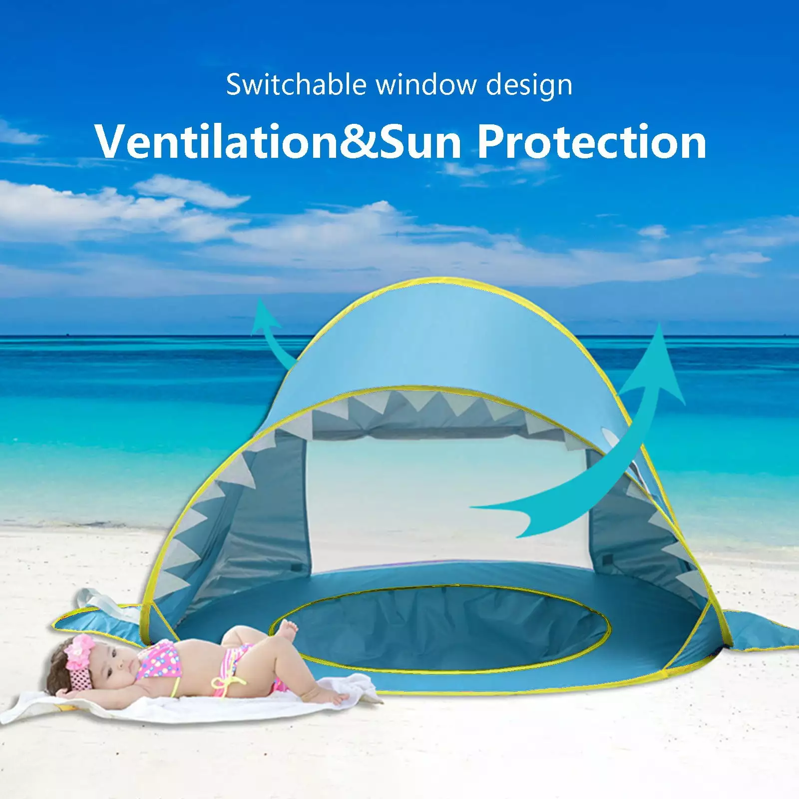 Brondbend Automatic Quick-Open Baby Beach Tent Portable Shade Pool Sun Protection Shelter Infant