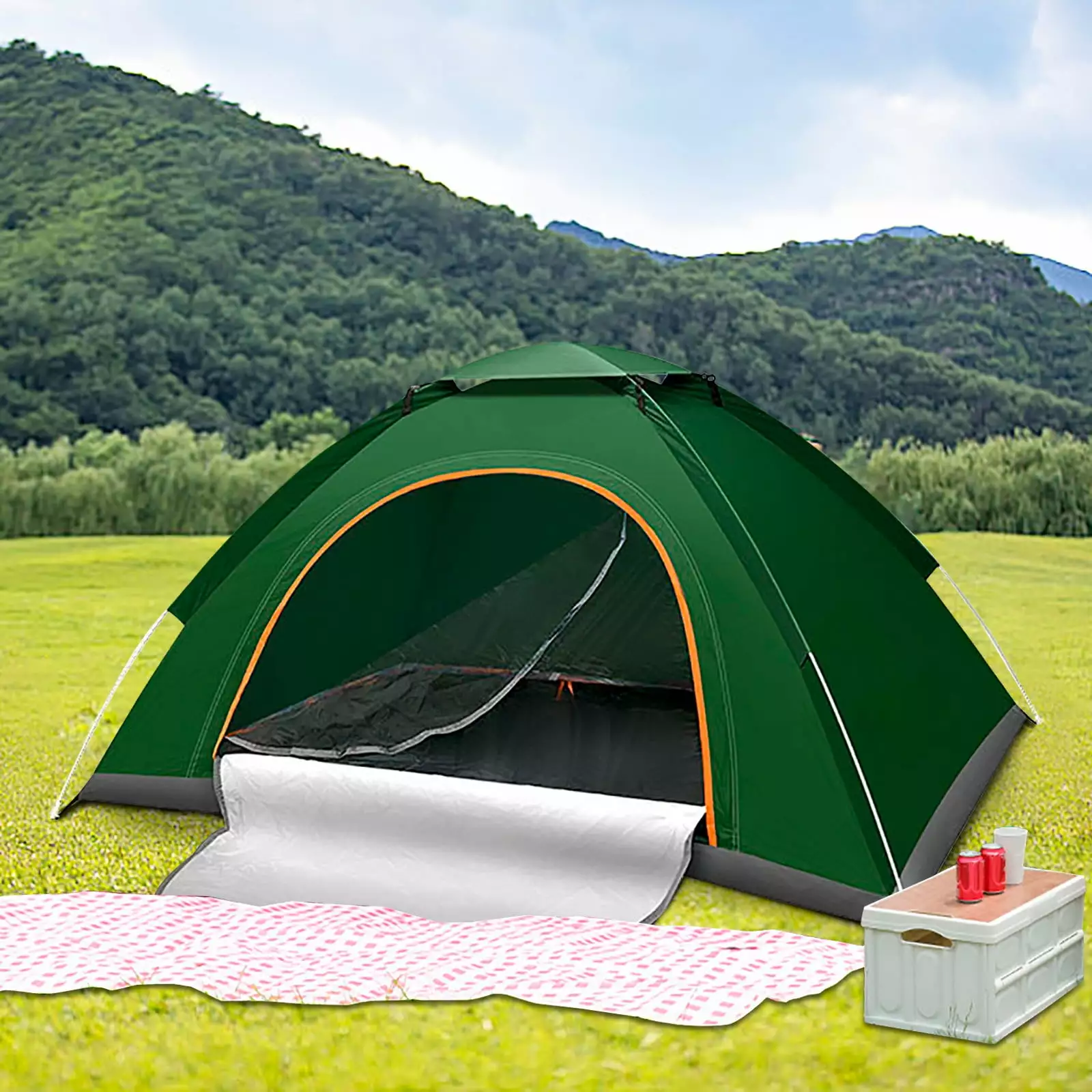 CheAAlet Beach Tent Sun Shade Shelter Fiberglass Rods 2-3 Person Beach Shade Carry Bag and Stakes Portable Green Beach Ten...