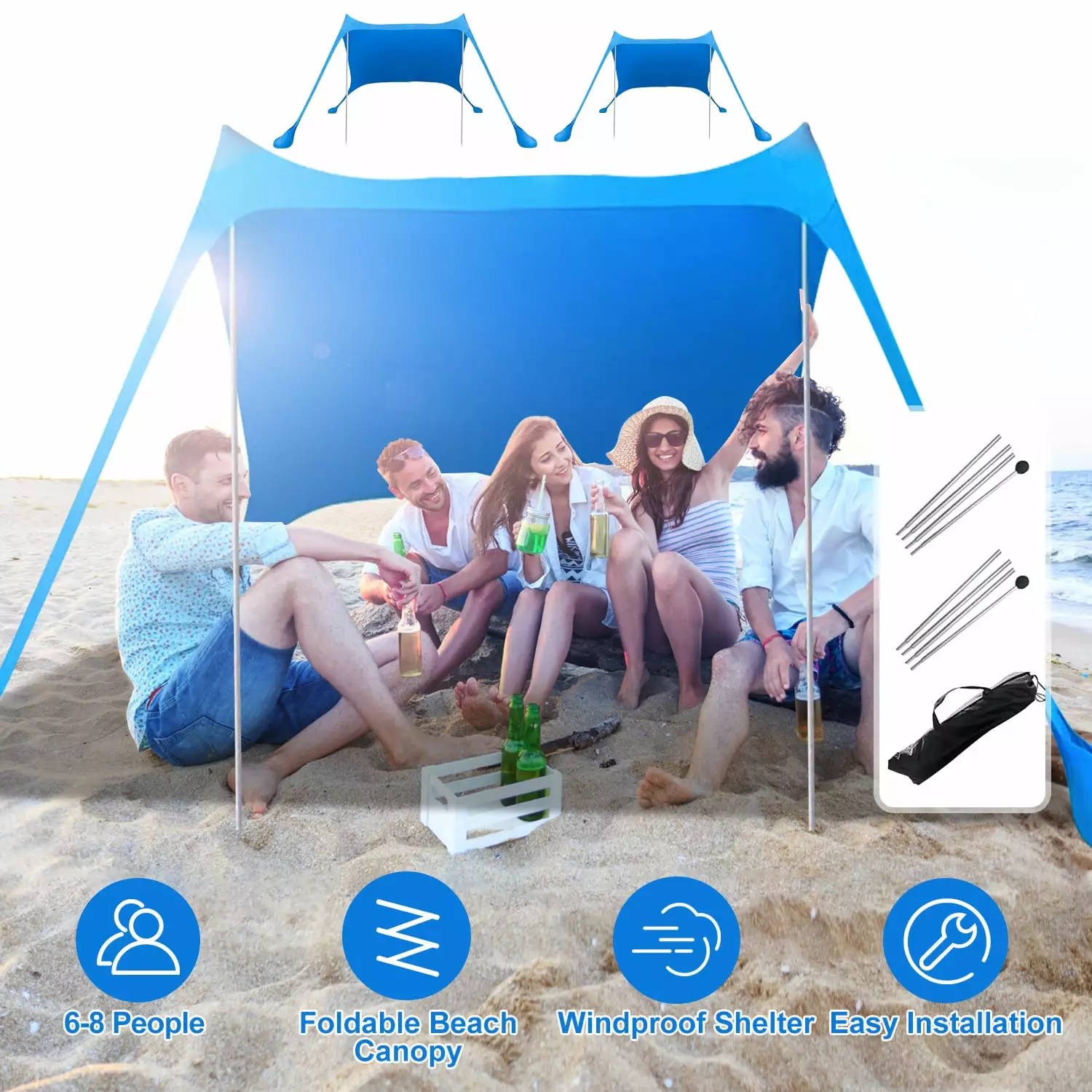 iMounTEK 6.5x6.5FT Beach Tent Canopy Sun Shelter Sandbag Anchors Camping Fishing Picnics 6