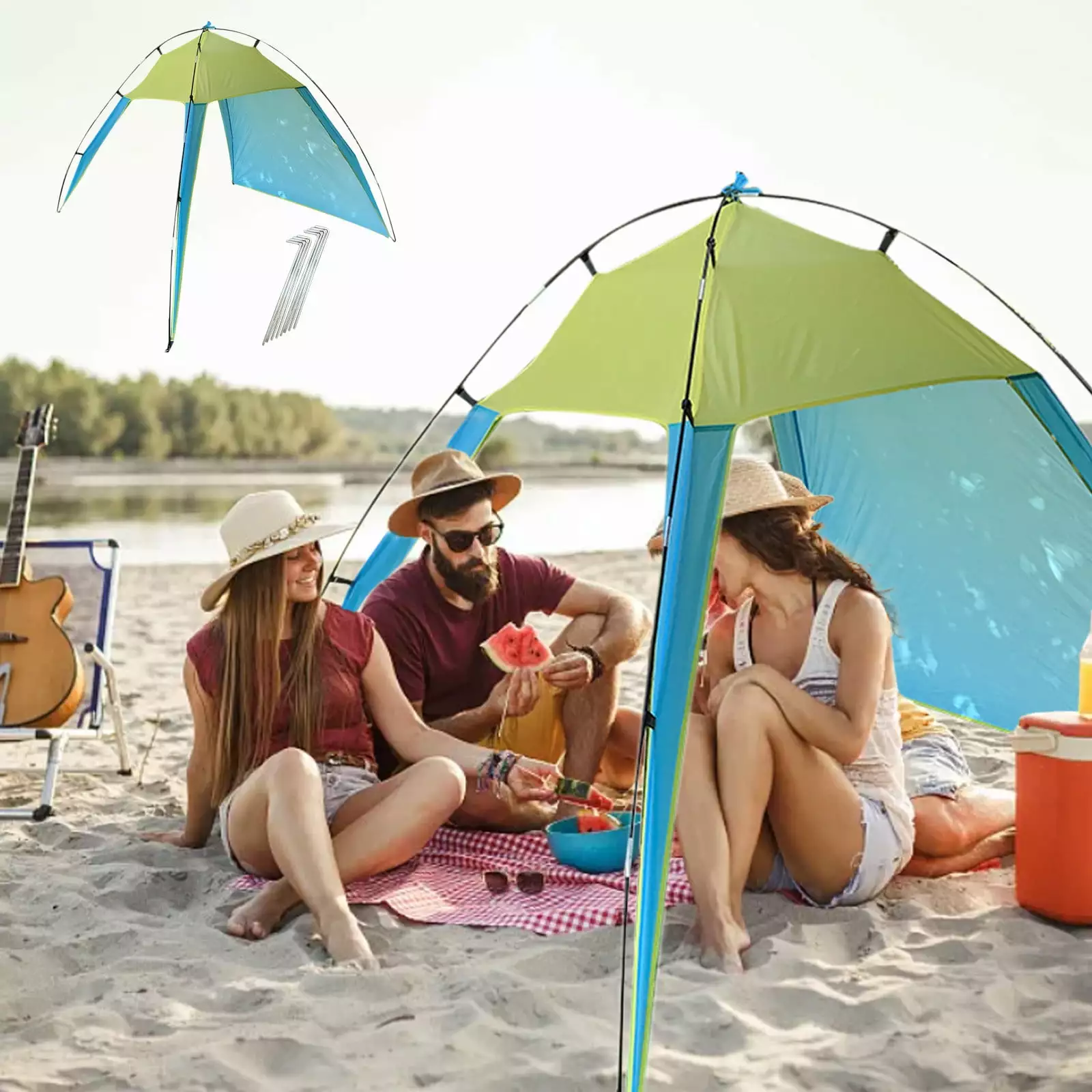 Jsykt Camping Tent Beach Tent Sun Shade Shelter 5-8 Person Easy Set Up Outdoor Blue