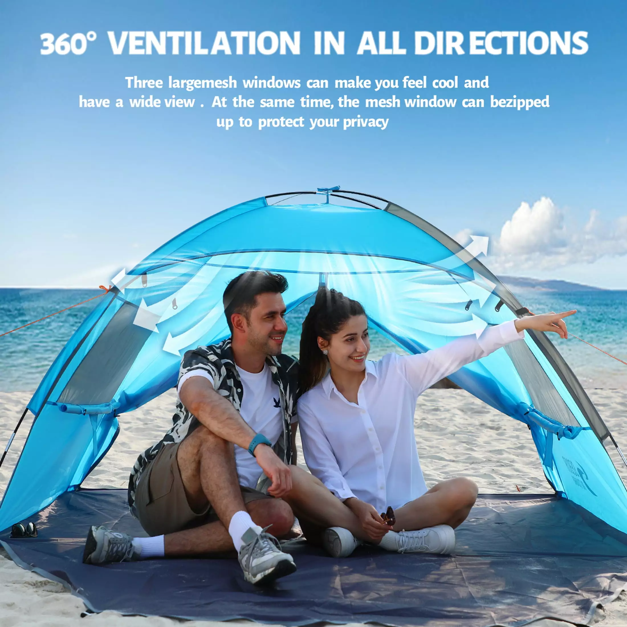 SEBOR Beach Tent Super Capacity 2-3 People UPF 50+ UV Waterproof Protection Easy to Install Carry Sky Blue Sky