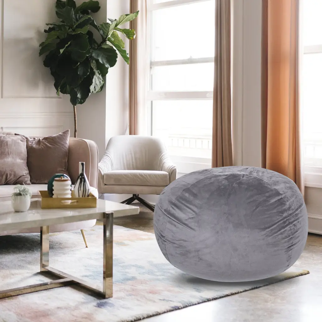 Minky Velvet Grey 4ft Plush Bean Bag Chair Kids and Adults bazar