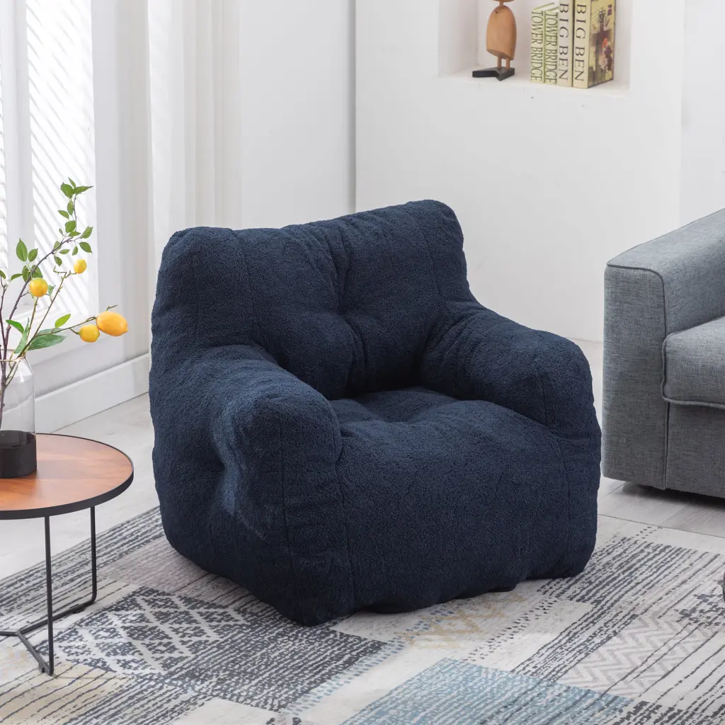 Soft Teddy Material Tufted Foam Bean Bag Chair Dark Color dg collection