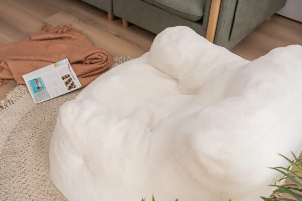 Soft Teddy Material Tufted Foam Bean Bag Chair Ivory dg collection