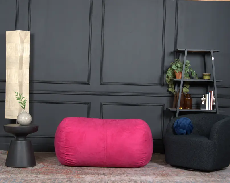 Michael 4 Foot Cylindrical Suede Bean Bag Fuchsia Polyester bazar