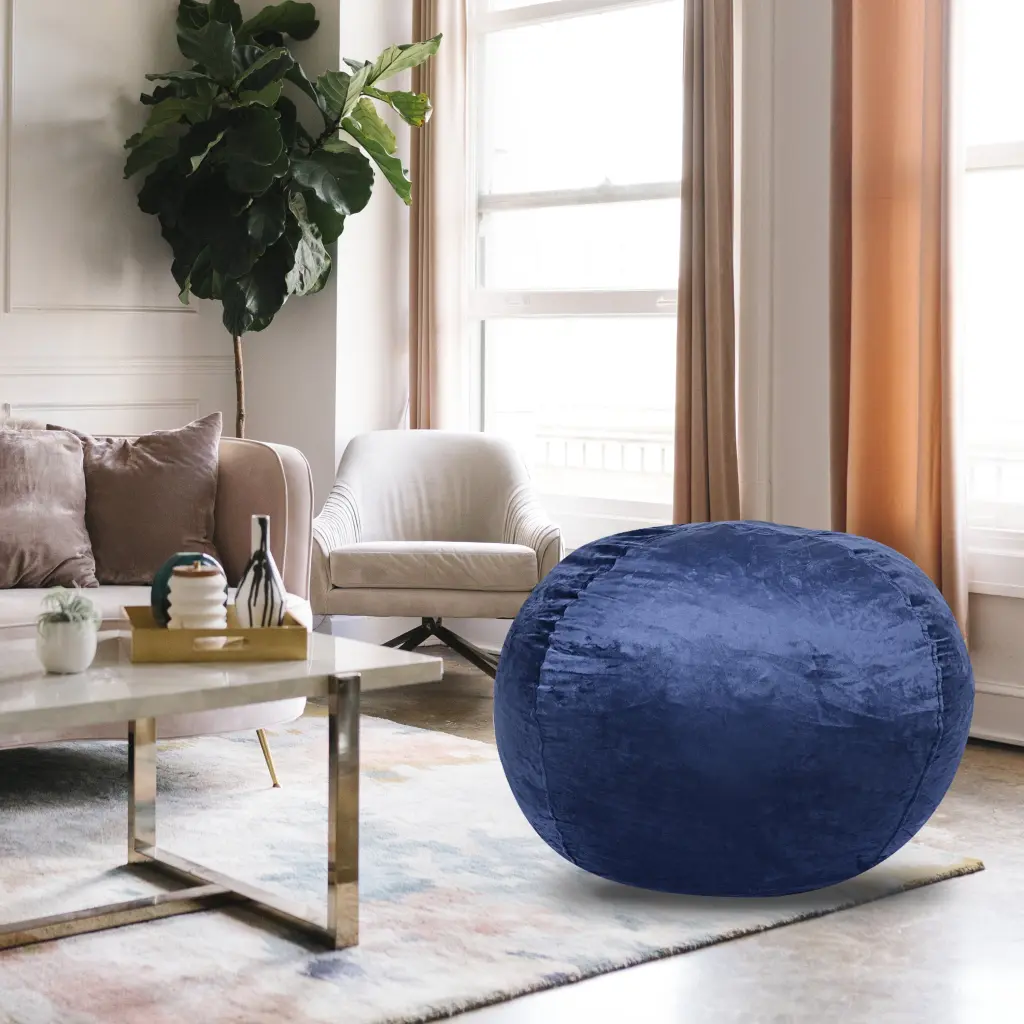 Minky Velvet Bean Bag Chair Navy 5Ft Plush Floor Chair Kids and Adults Lounge Seating bazar