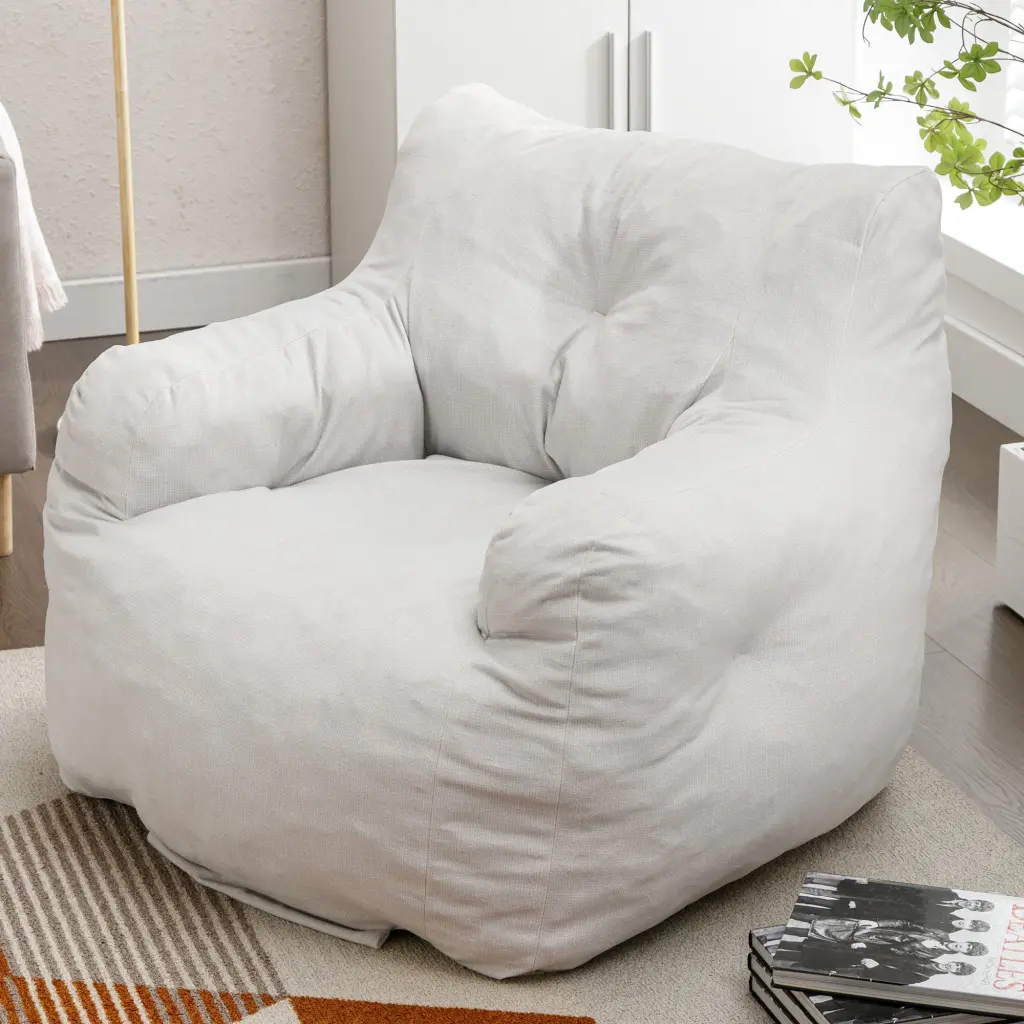 Soft Velvet Memory Sponge Bean Bag Chair Ivory dg collection