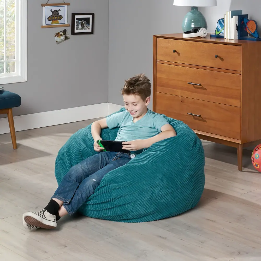 Kenli Modern Corduroy Polyester 3 Foot Bean Bag Chair Dark Teal nh-sunfay