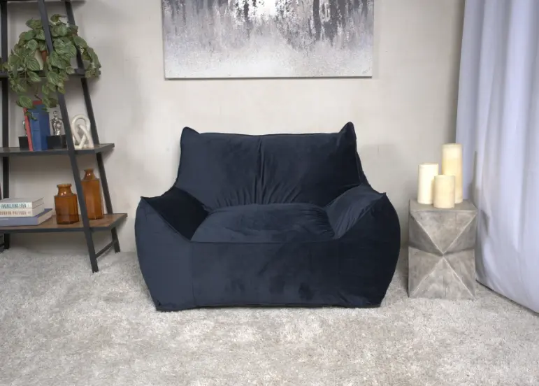 Allea Velvet Bean Bag Chair Armrests Midnight Blue bazar