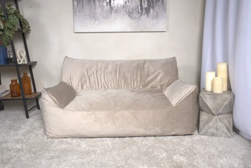 Fila Velveteen 2 Seater Oversized Bean Bag Chair Armrests Taupe bazar