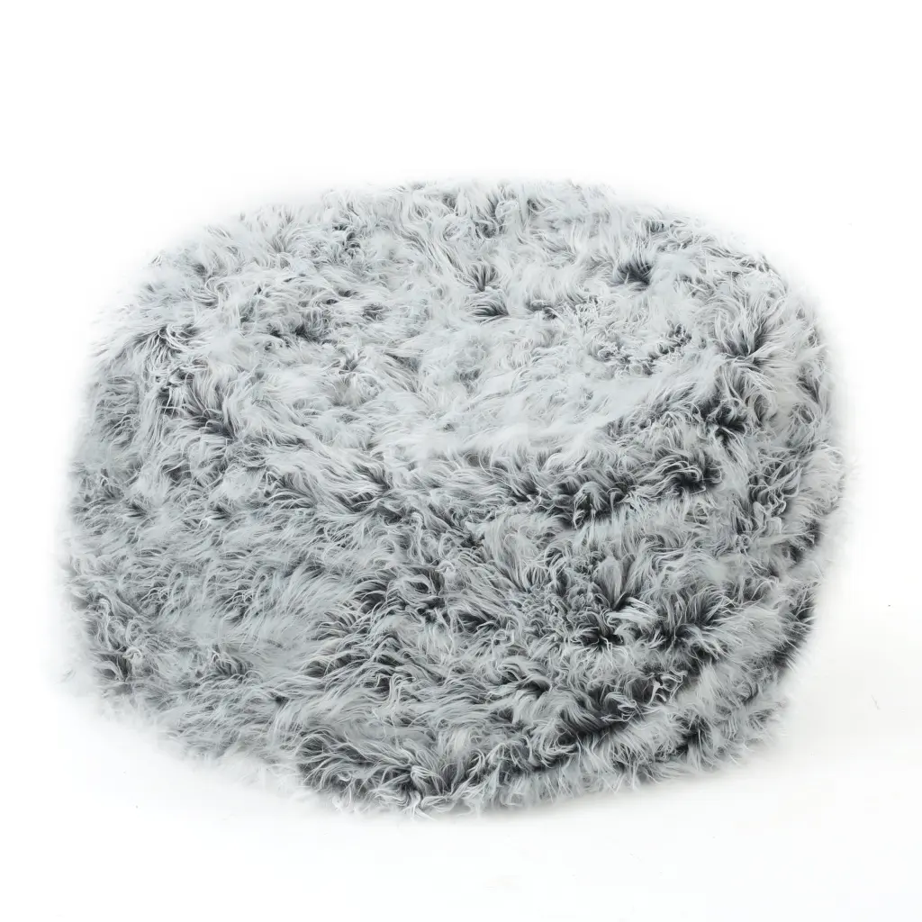 Mahin 5 Foot Rounded Faux Fur Bean Bag Silver Gray bazar
