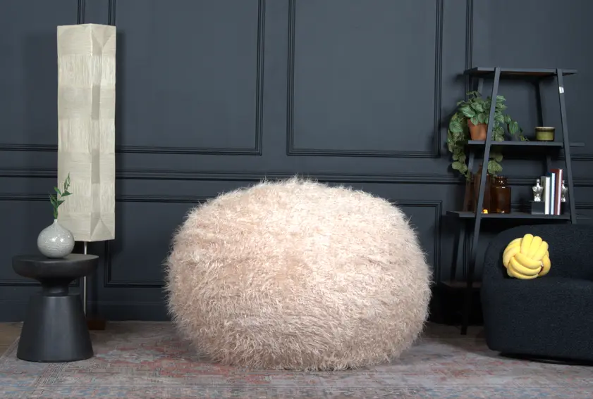 Mahin 5 Foot Rounded Faux Fur Bean Bag Taupe bazar