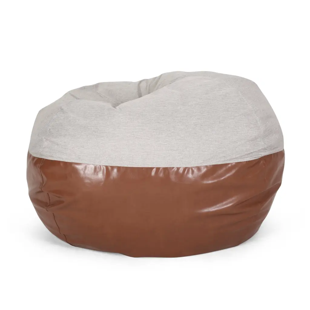 Maxi 5 Foot Two-Tone Faux Leather Rounded Bean Bag Light Colors bazar