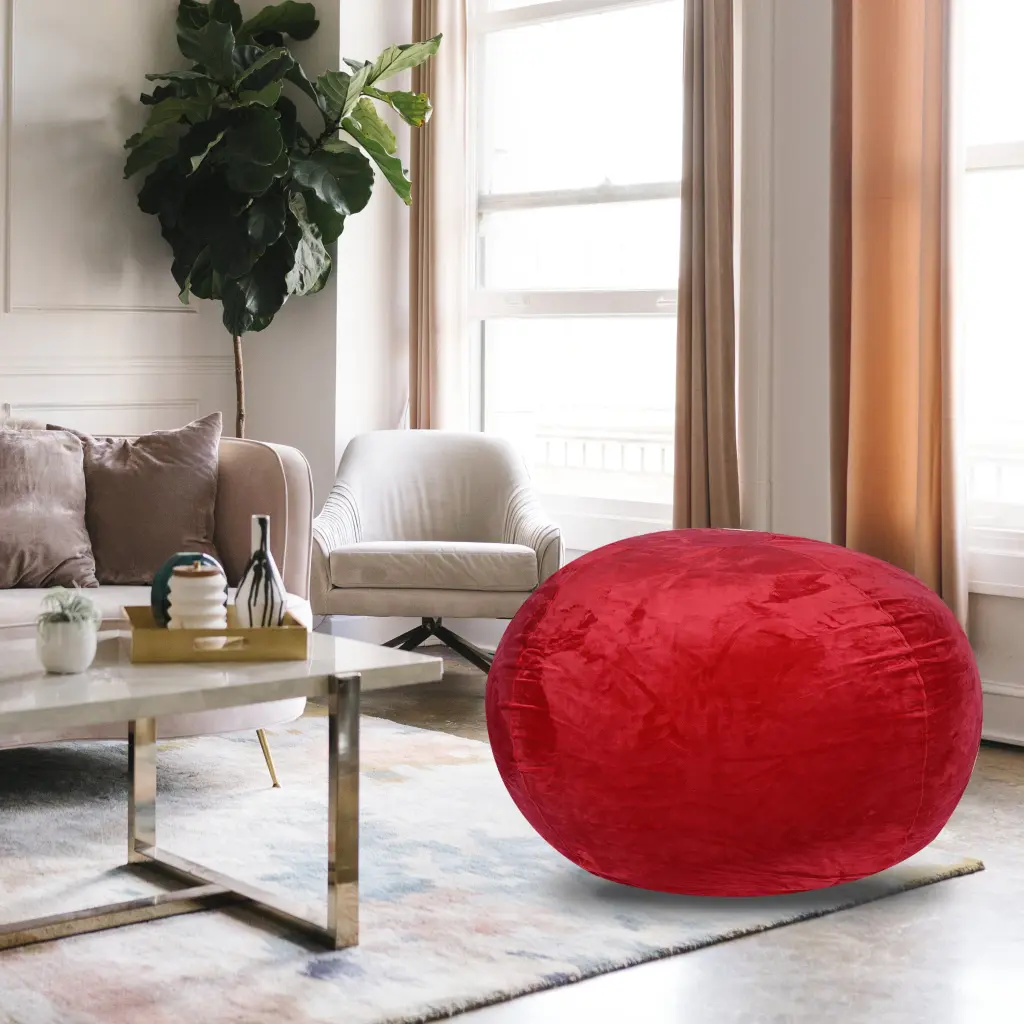 Minky Velvet Bean Bag Chair Red 4Ft Plush Floor Chair Kids Adults bazar