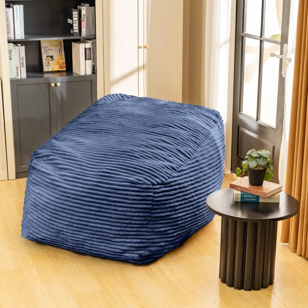 Blue Faux Fur Bean Bag Chair Living Room Modern Casual magic furniture