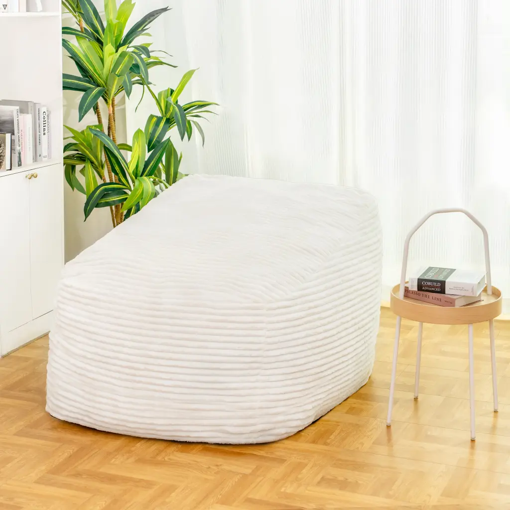 Faux Fur Timeless Bean Bag White Primary Living Space Soft Casual Modern magic furniture