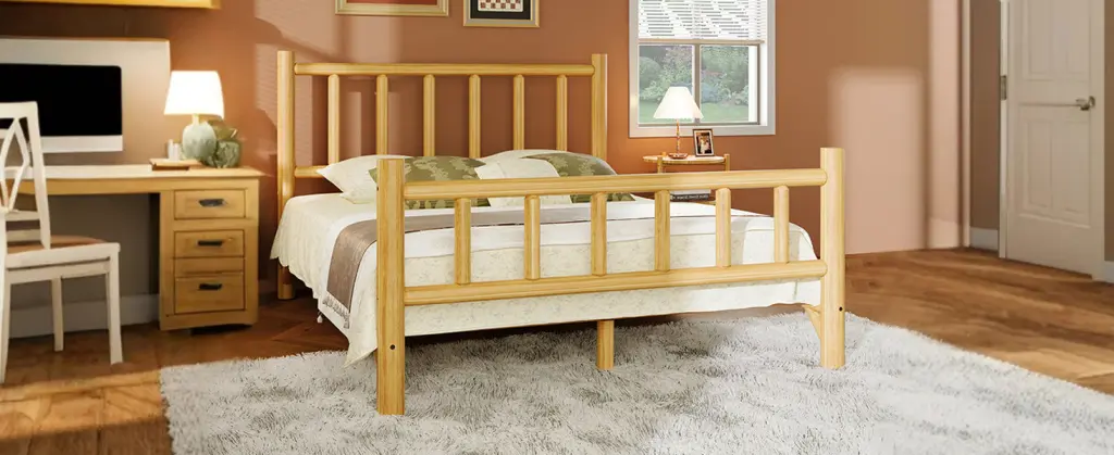 Farmhouse Log Bed Frame Queen Size Rustic Style Solid Pine Cylinder Construction bed best