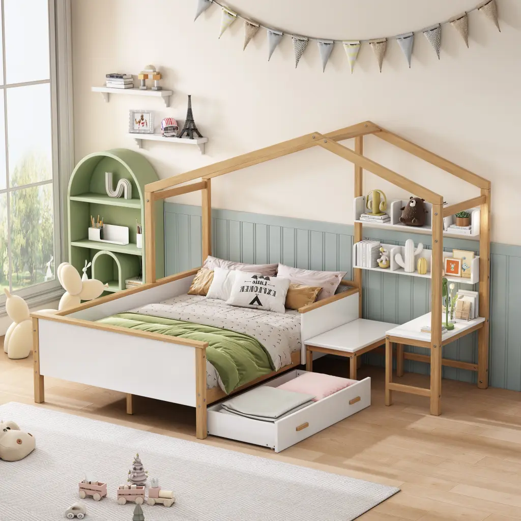 Full Size White Wood Houtilize Bed Frame Natural Wood Hue bed best