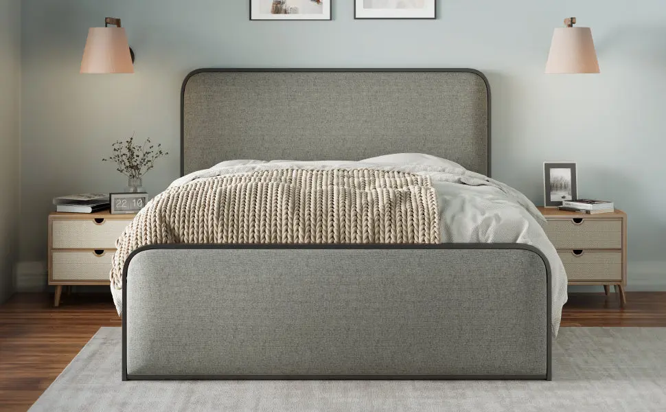 Modern Metallic Bed Frame Curved Upholstered Headboard And Footboard - Queen Size bed best
