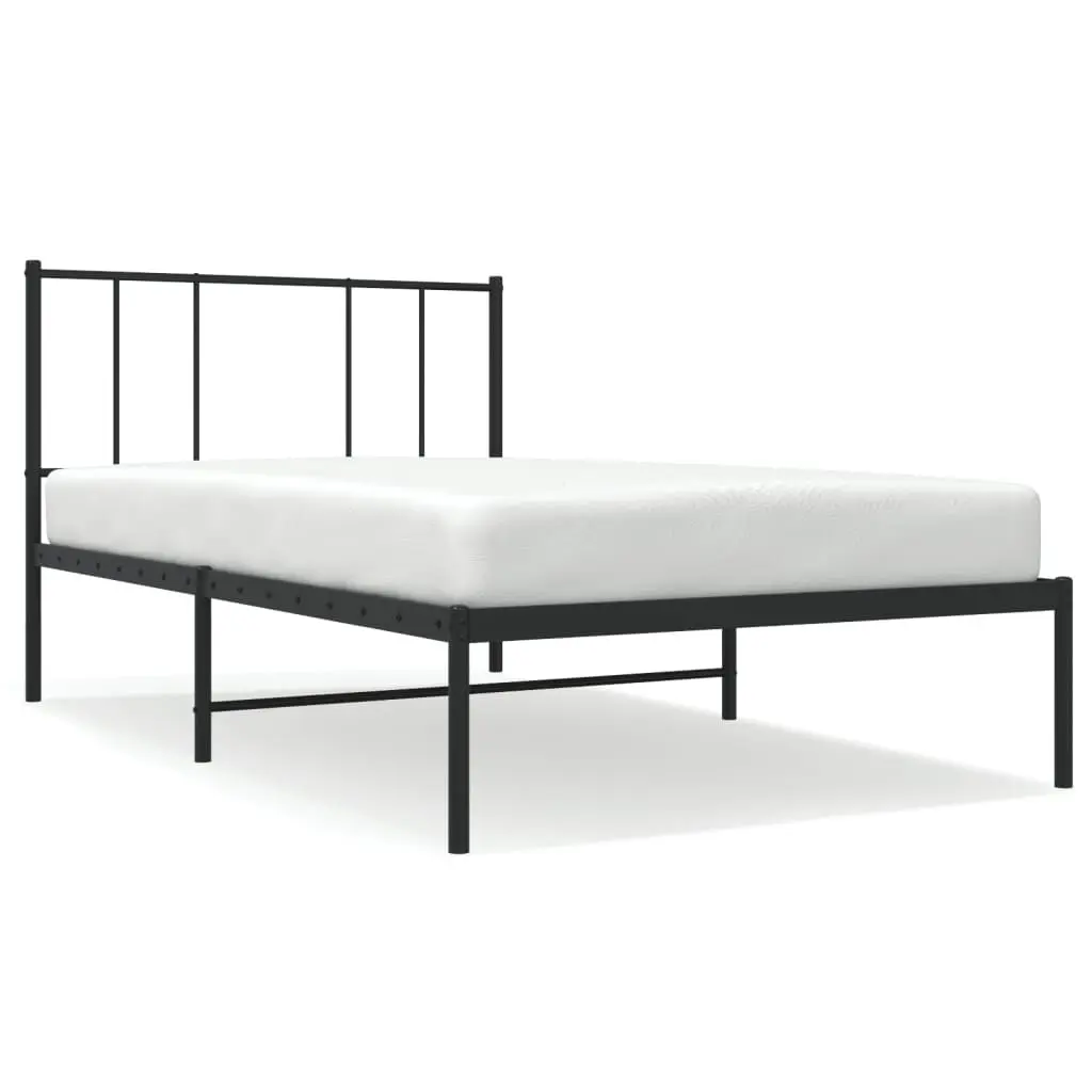 Black Metal Bed Frame Headboard 39.4 x 74.8 Inches No Mattress
