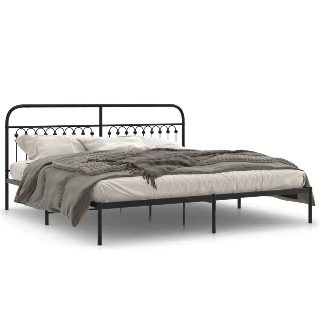 Black Metal Bed Frame Headboard 76x79.9 Inches No Mattress