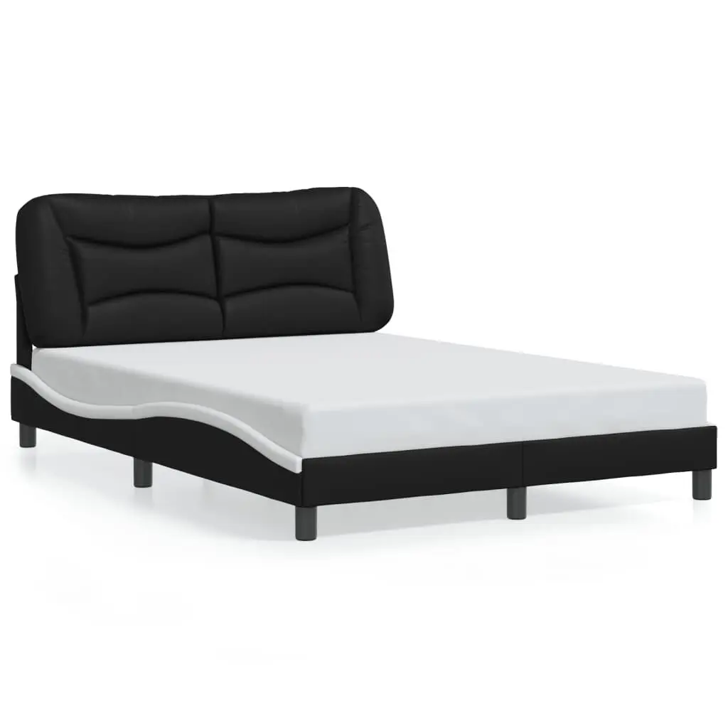 Black and White Faux Leather Bed Frame without Mattress 53.9x74.8 Inches