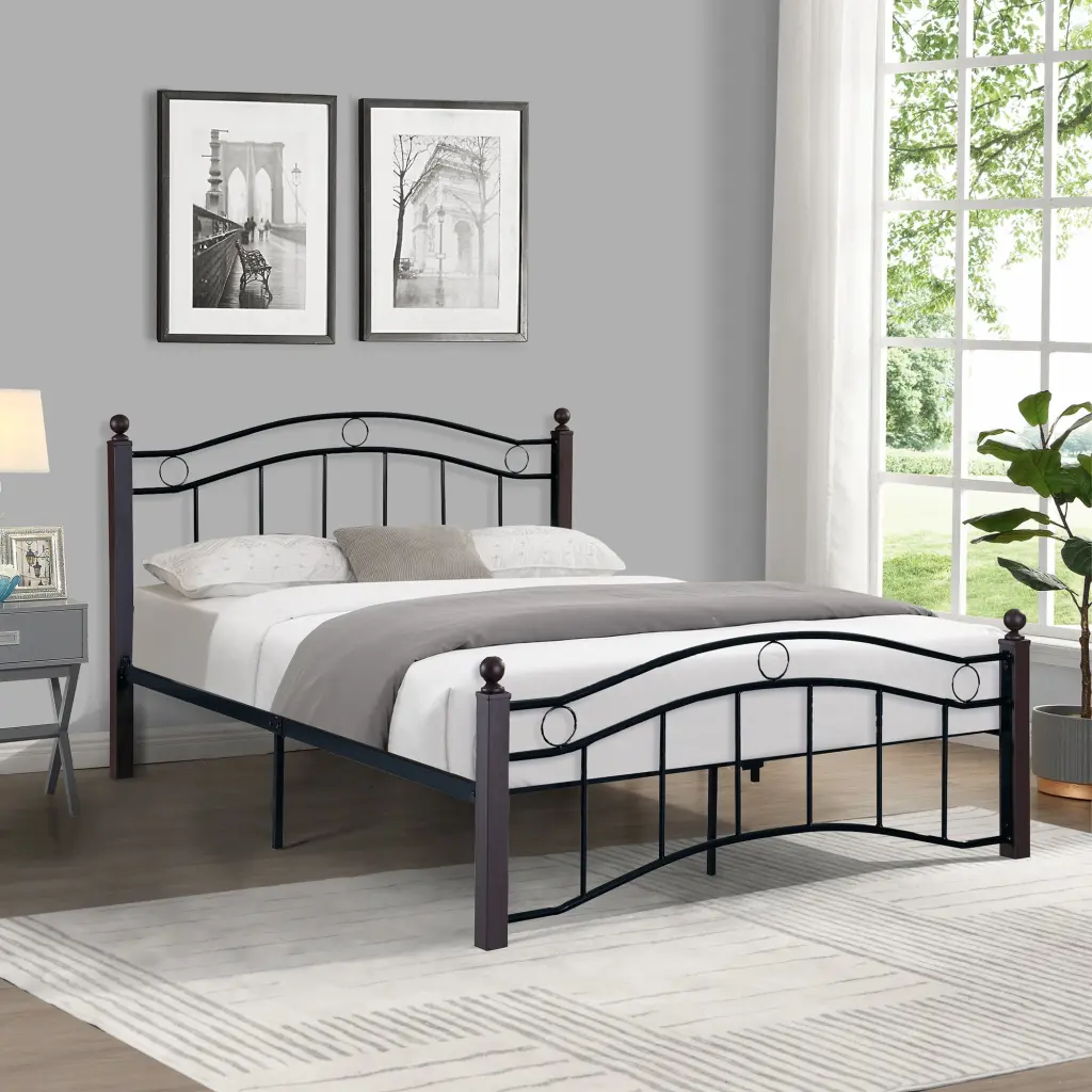 Black Metal Bed Frame Headboard and Footboard Full Size Sturdy Modern Design civilfurniture