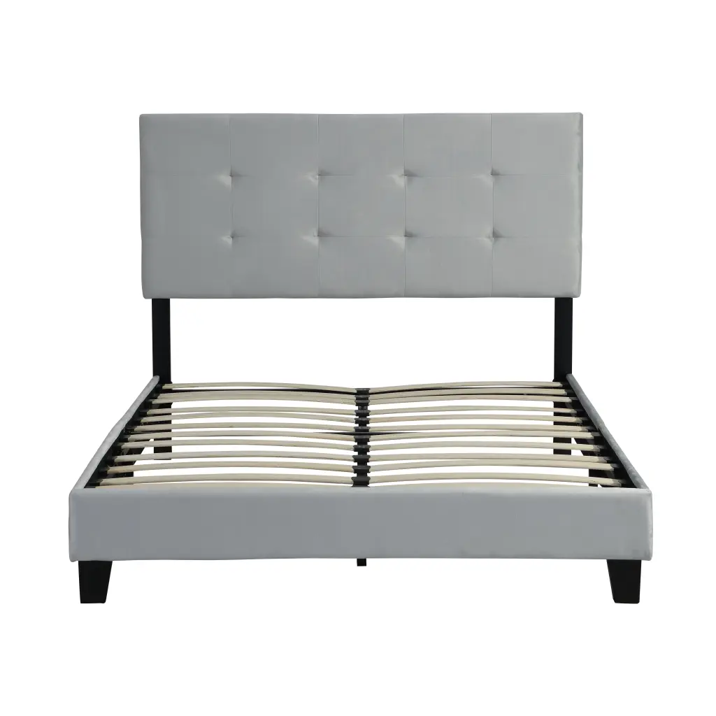 Full Dimensions Upholstered Platform Bed Frame Pull Point Tufted Headboard civilfurniture