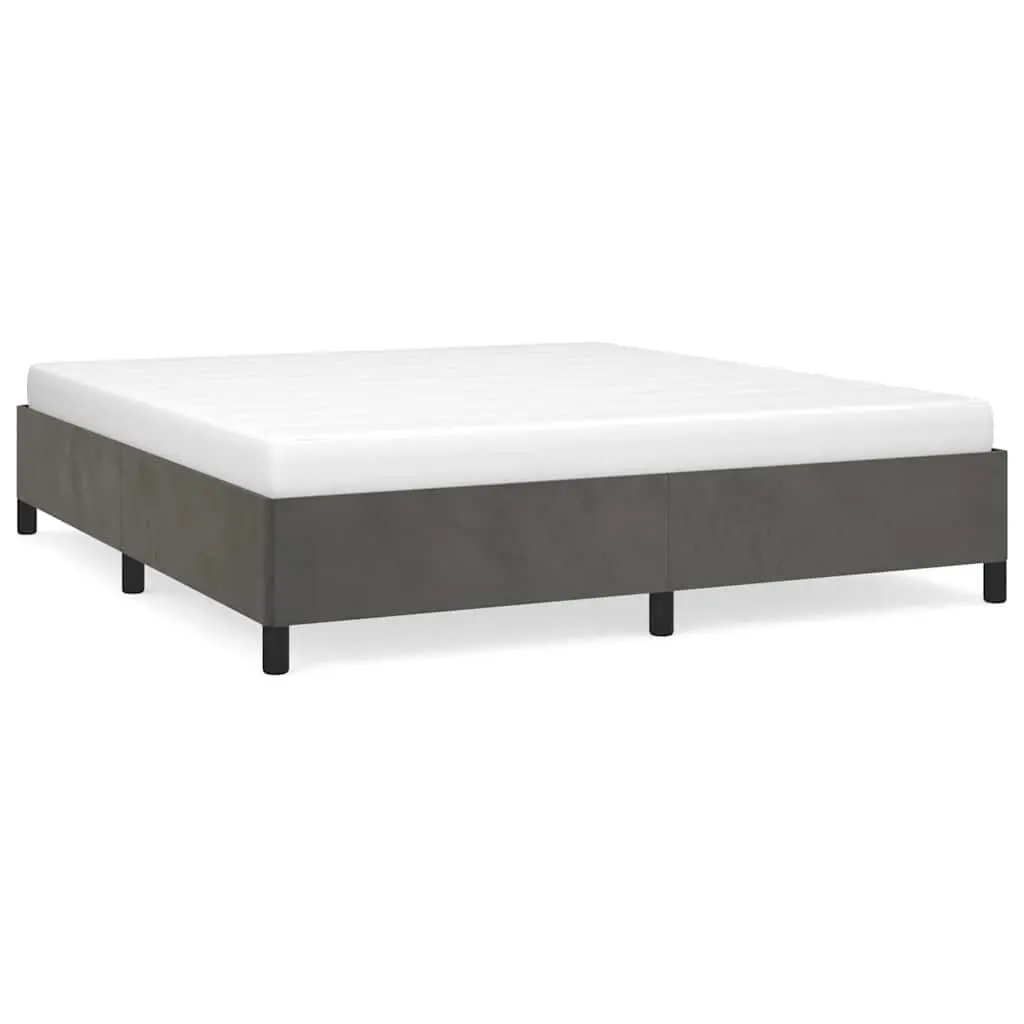 Dark Gray King Size Velvet Bed Frame Without Mattress 76x79.9 Inches