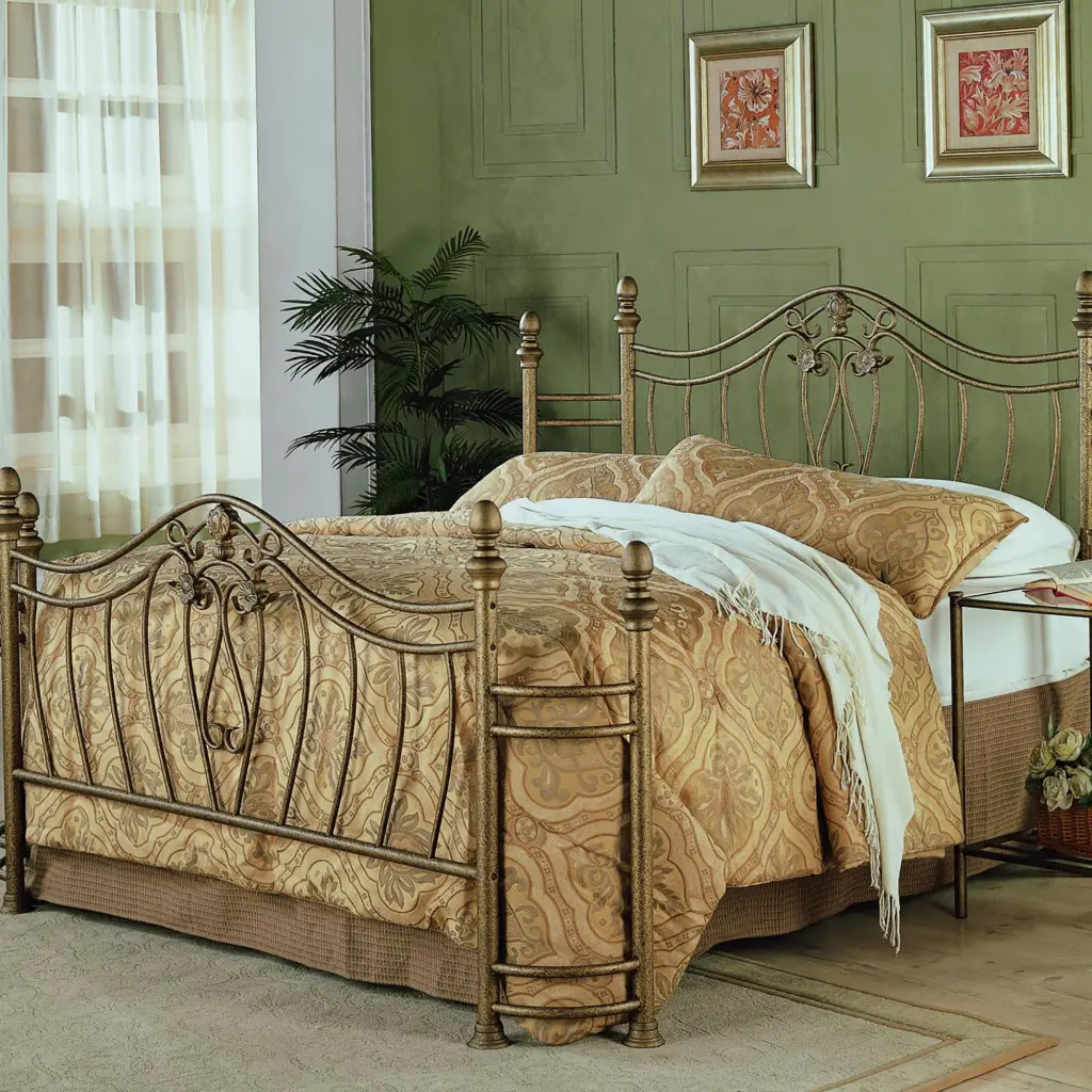 Antique Applied Gold Metalwork Headboard And Footboard Queen Gold Bedroom Set furniture max