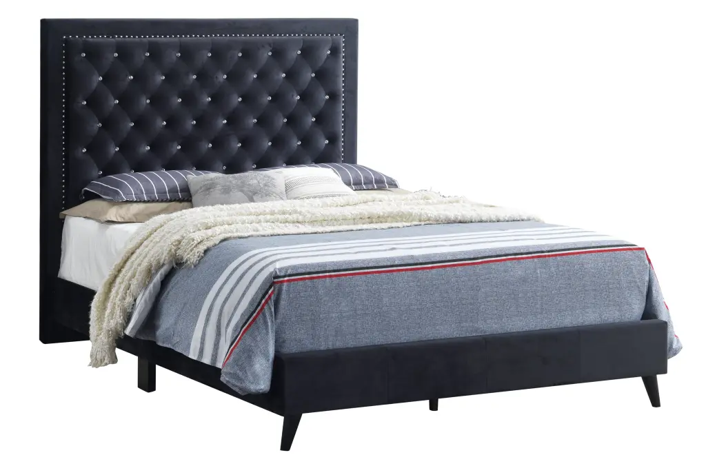 Alba G0607 KB Up King Bed Black Foam Velvet Upholstered Bed Frame glory furniture
