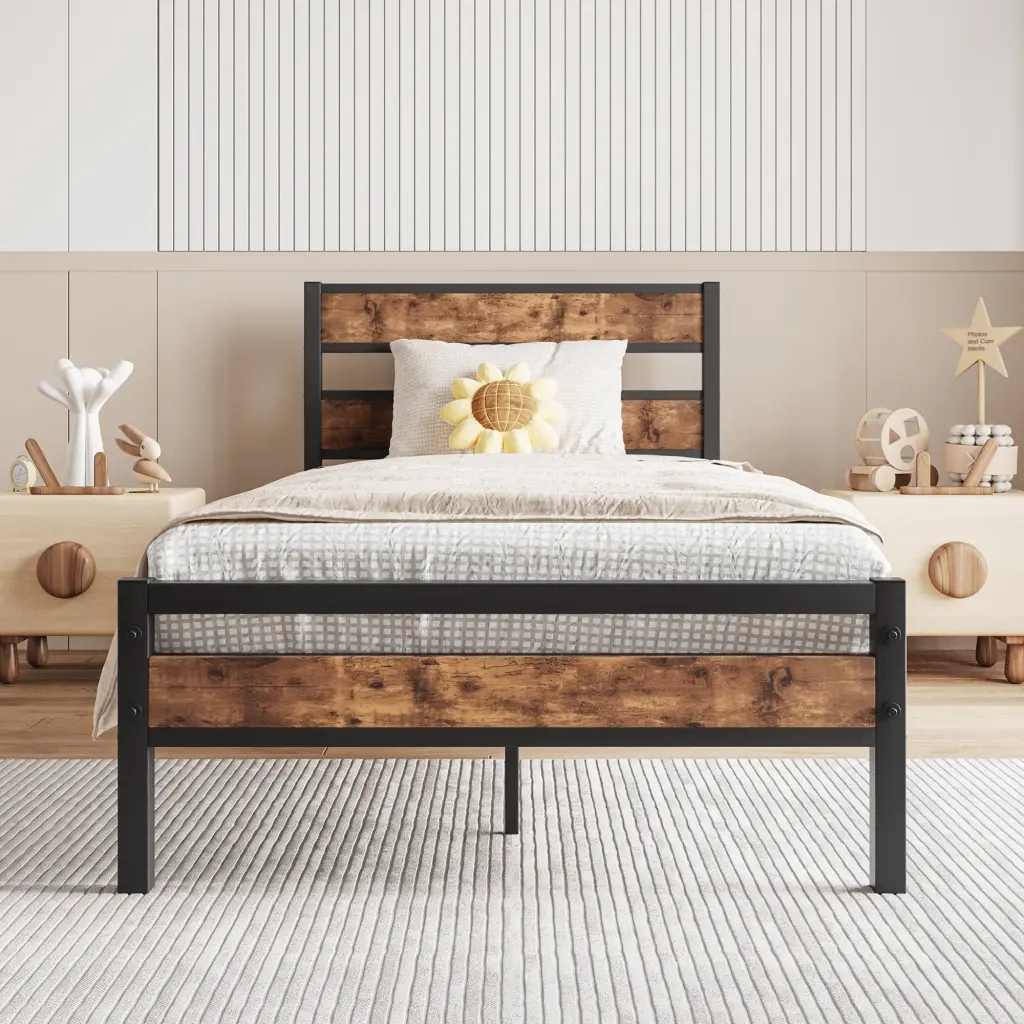 Twin Platform Bed Frame Rustic Vintage Wood Headboard home furniture