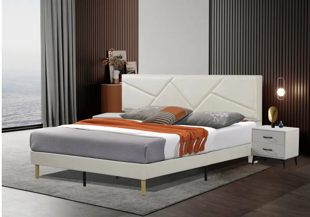 Single Bed Frame Padded Headboard Linen Material Wrapped Timberen S husen smart home