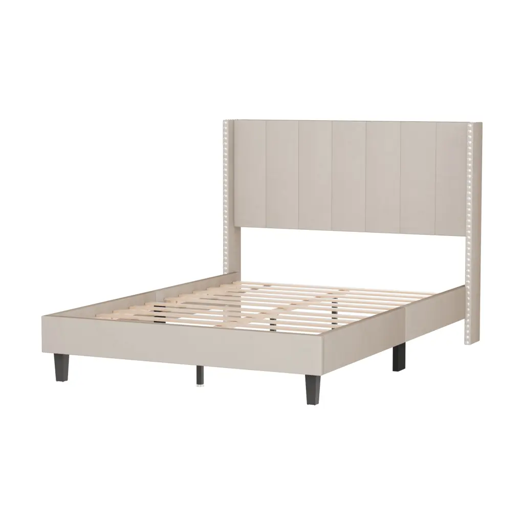 Velvet Upholstered Bed Frame Vertical Channel Tufted Headboard justone interior