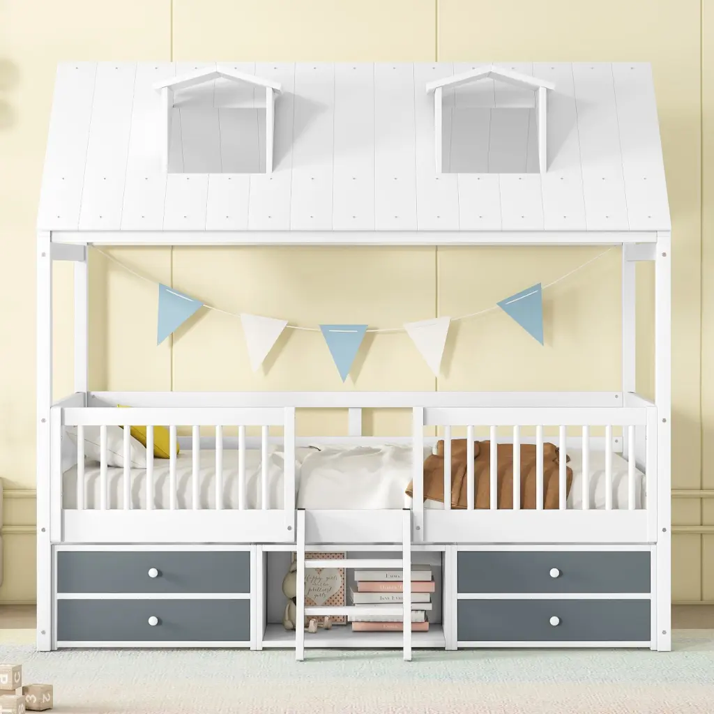 Twin Size Wood Bed Frame White Box Spring Not Required Twin Bed Frame lucky furniture
