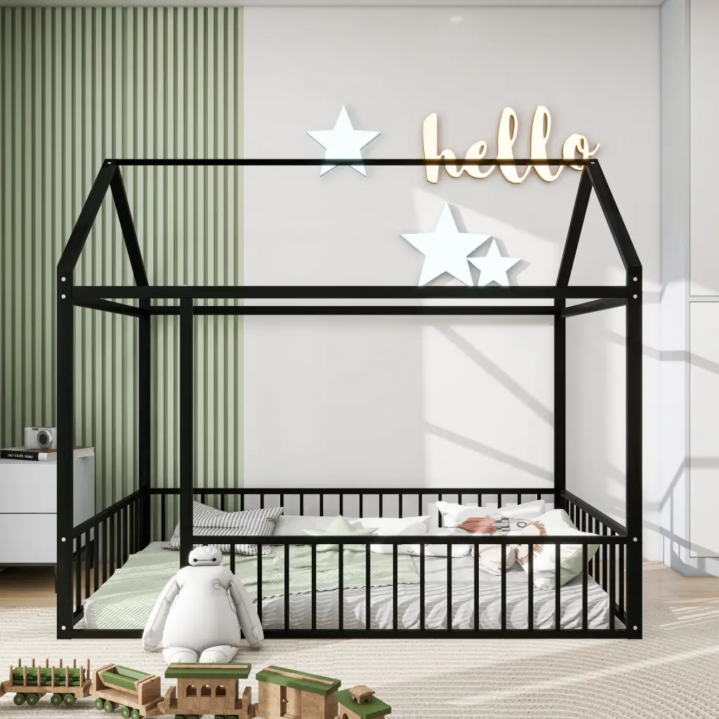 Twin Metal Bed Frame Fence Kids Teens Girls lucky world