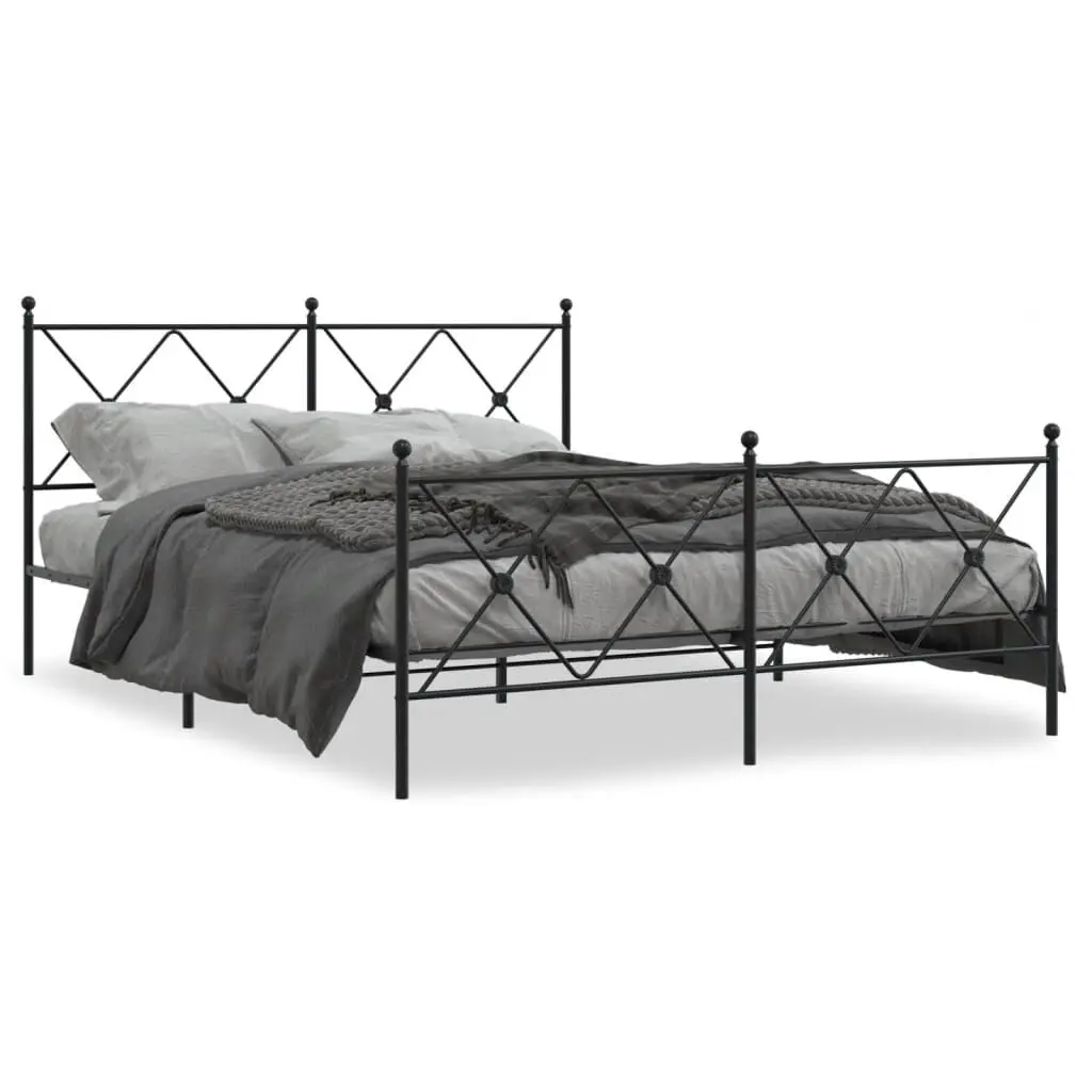Metal Bed Frame Footboard Black 59.1x78.7 Inches Queen Size No Mattress Included