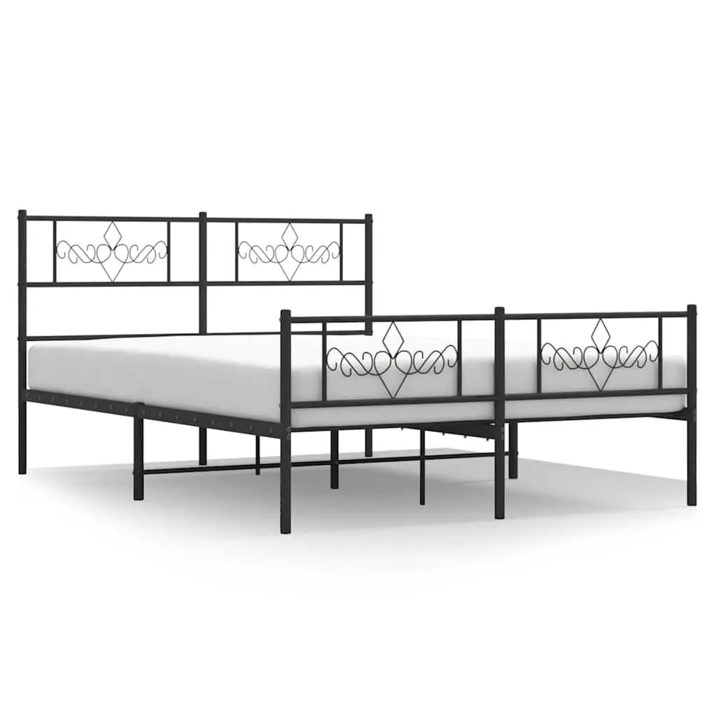 Metal Bed Frame Footboard Black 59.1x78.7 Inches Queen Size No Mattress Included