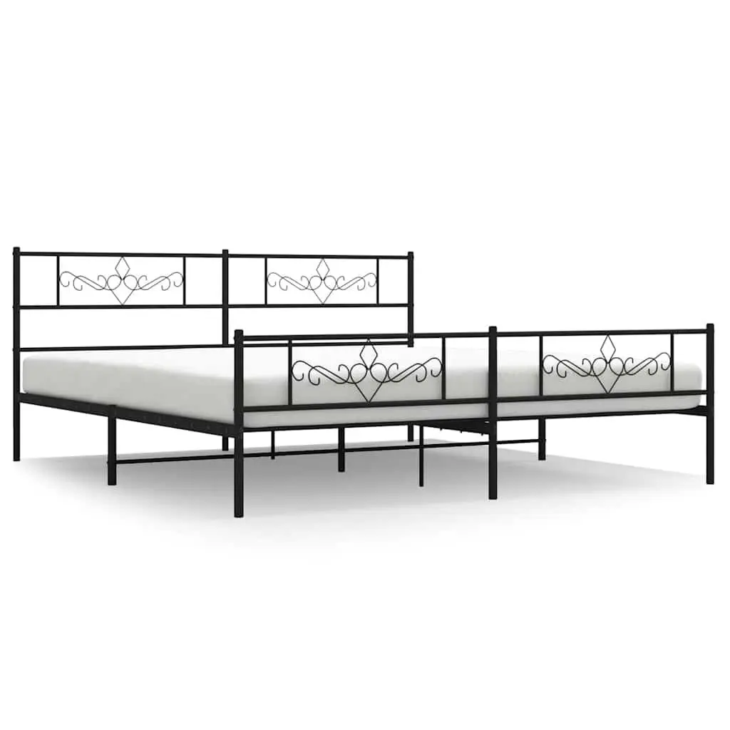 Metal Bed Frame Footboard Black 72x83.9 Inches King Size No Mattress Included