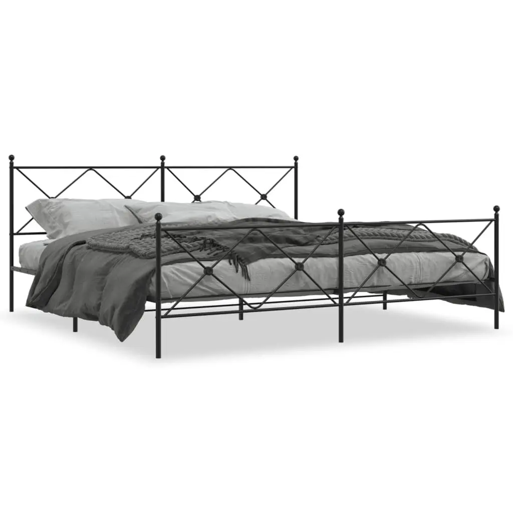 Metal Bed Frame Footboard Black 76x79.9 Inches King Size No Mattress Included