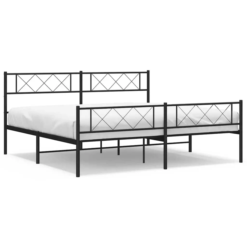Metal Bed Frame Footboard Black 76x79.9 Inches No Mattress
