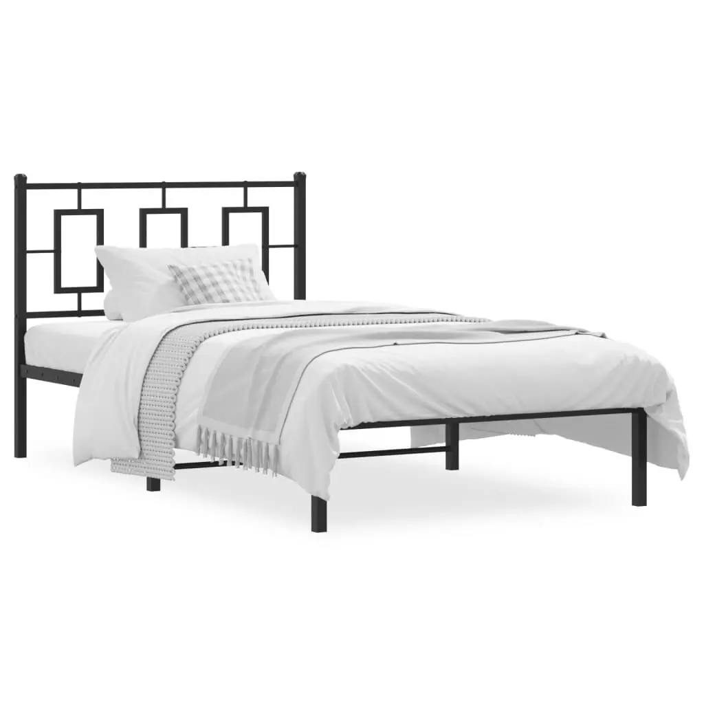 Metal Bed Frame Headboard Black 39.4x78.7 Inches No Mattress
