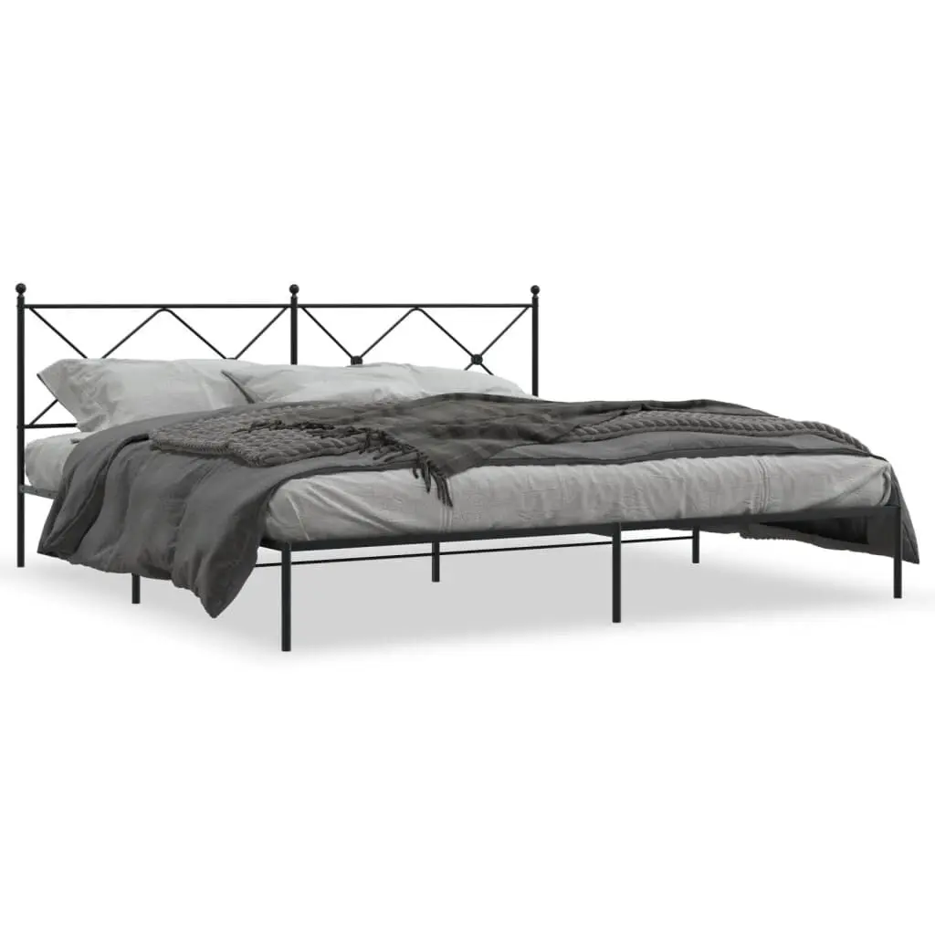 Metal Bed Frame Headboard Black 76x79.9 Inches No Mattress