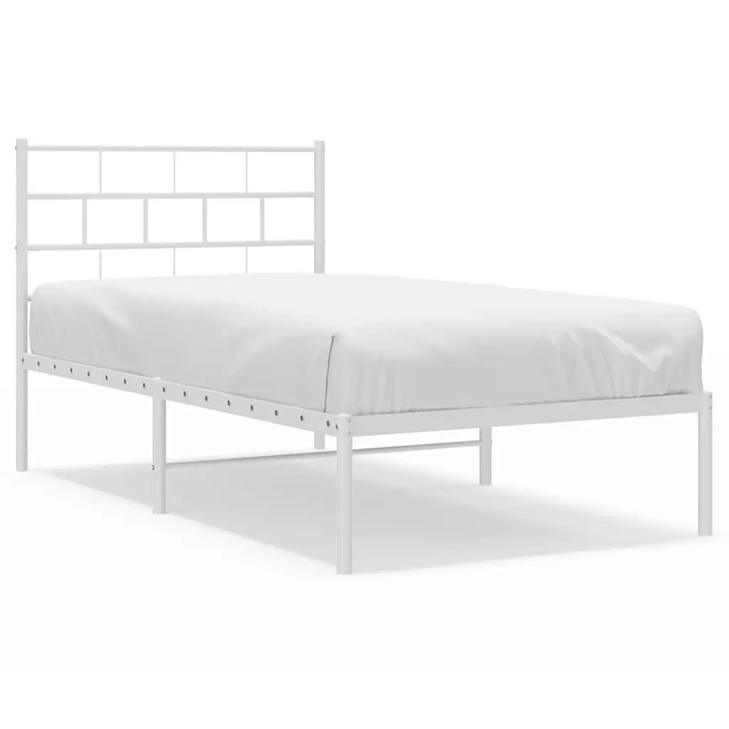 Metal Bed Frame Headboard White 39.4x74.8 Inch Platform Bed Frame