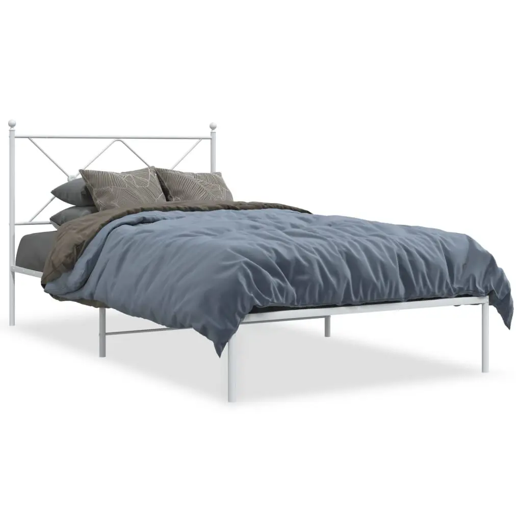 Metal Bed Frame Headboard White 39.4x78.7 Inches Twin Size No Mattress