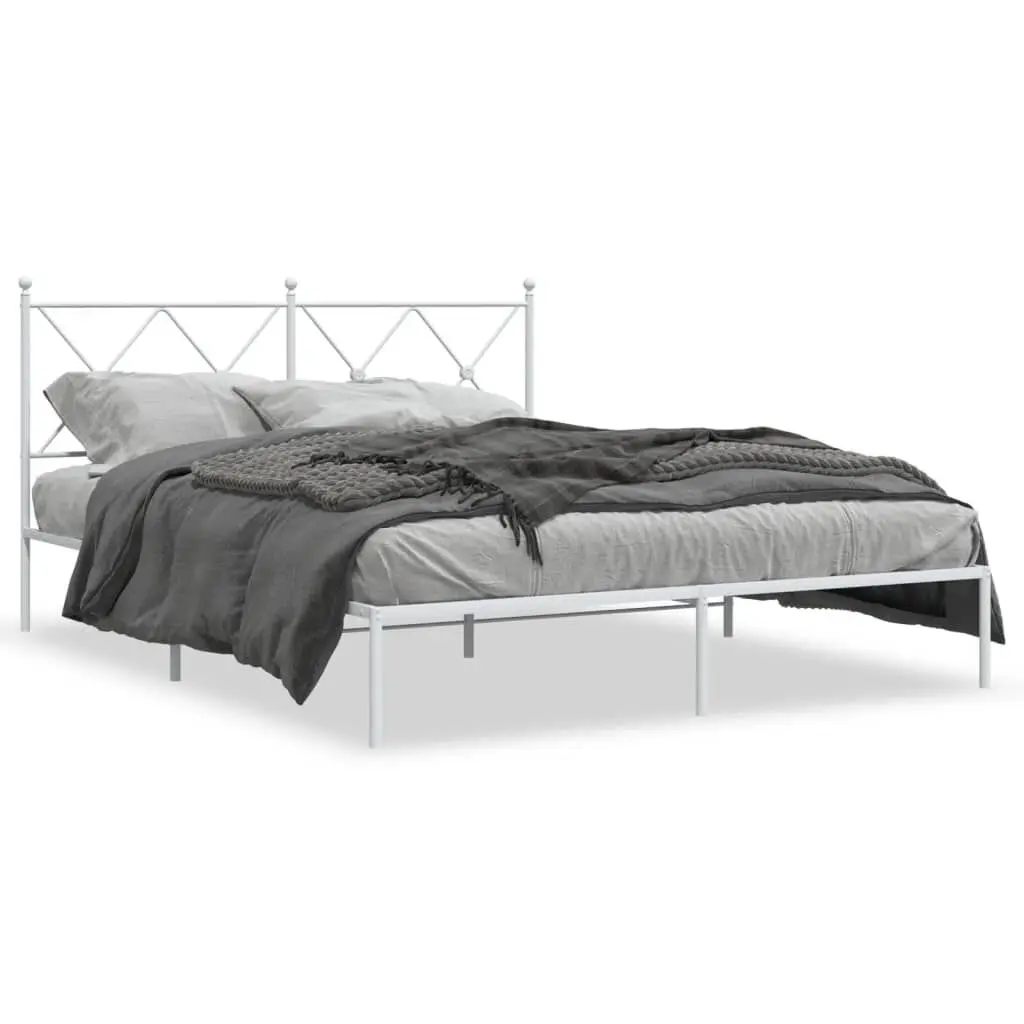 Metal Bed Frame Headboard White 59.1x78.7 Inches Queen Size No Mattress