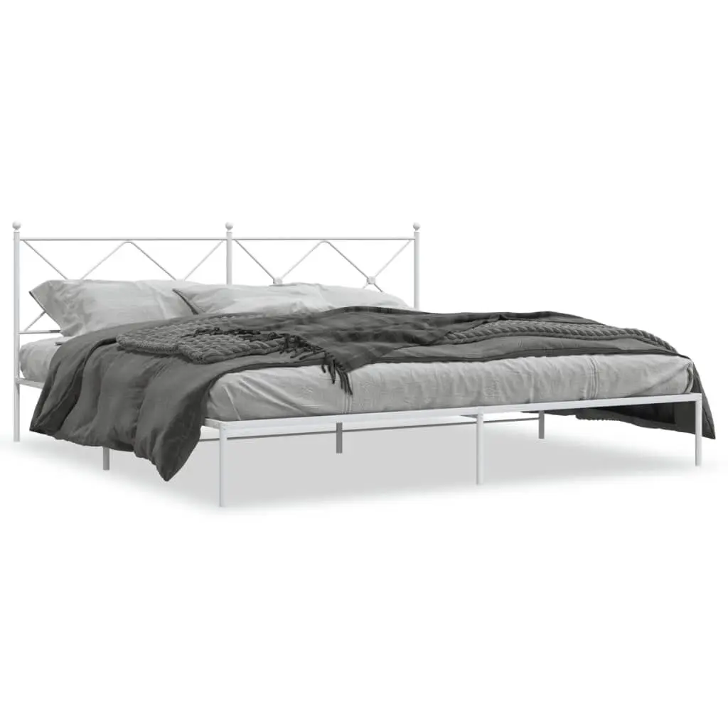 Metal Bed Frame Headboard White 76x79.9 Inches King Size No Mattress