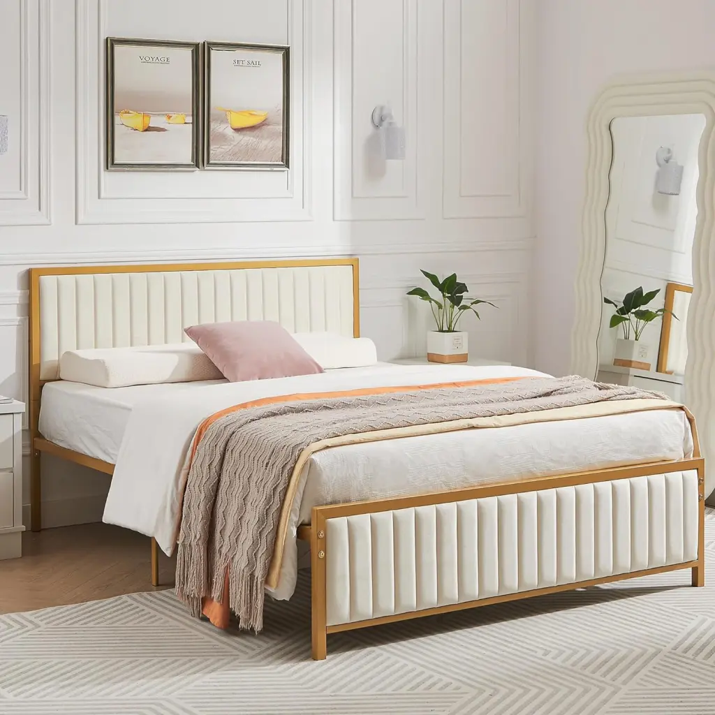 Bed Frame Headboard and Footboard Heavy Duty Alloy Metal Slats Platform qhome