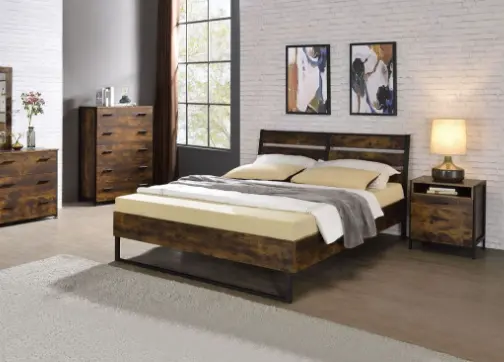 Juvanth Rustic Oak and Black Finish King Size Bed Synthetic Timber urban nest