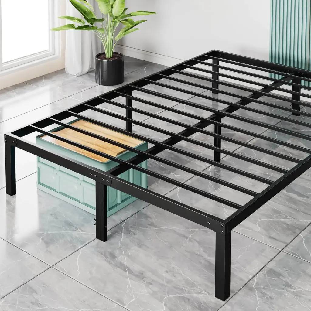 Heavy Duty Metal Bed Frame Robust Steel Slat Full Size Black Sturdy Support w2201